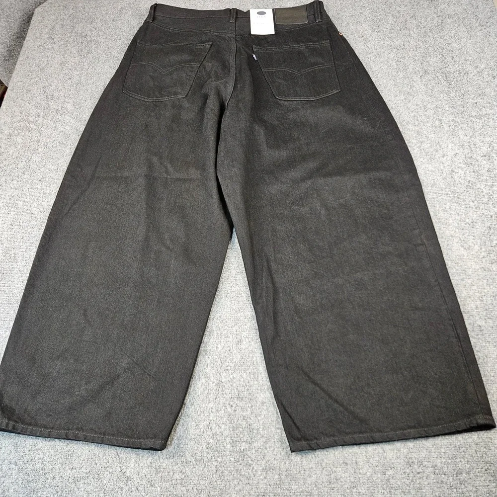 $248 Levis Wide Pleat Crop Japanese Fabric Jeans Mens 36 Black Denim NEW